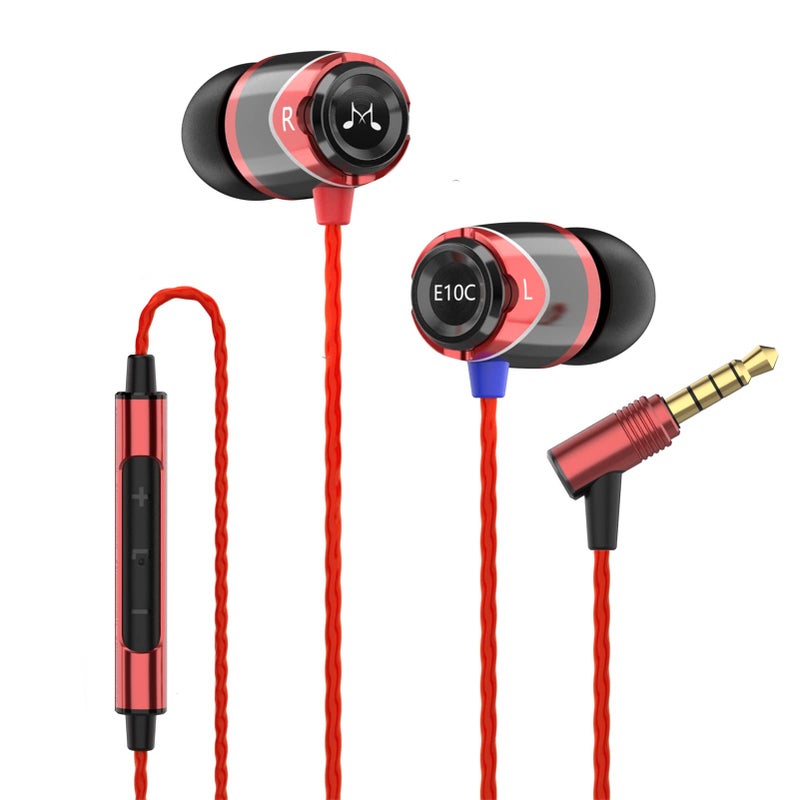 SoundMAGIC E10C Wired Earbuds with Microphone HiFi Stereo Earphones Noise Isolating in Ear Headphones Powerful Bass Tangle Free Cord Black Red - Image 1